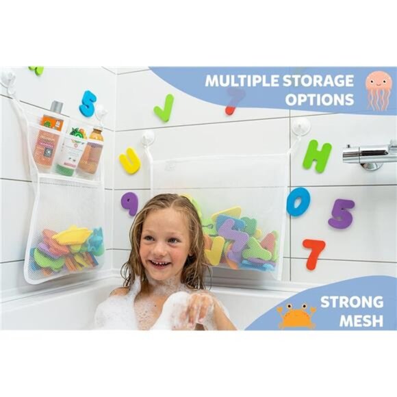 2 x Mesh Bath Toy Organizer + 8 Ultra Strong Hooks – The Perfect Bathtub Toy - Picture 4 of 7